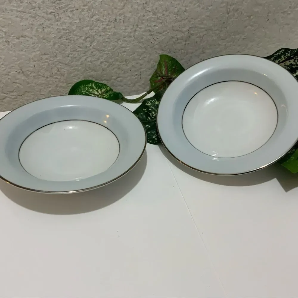 Noritake Bluedale 5533 SALAD BOWL Set of 2  Light Blue Rim Vintage 1950’…